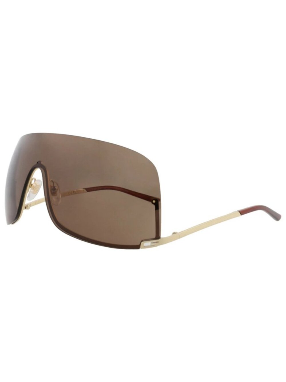 New Gucci Women's Sunglasses Shield Wrap Metal Frame Unisex Gold Gold Brown